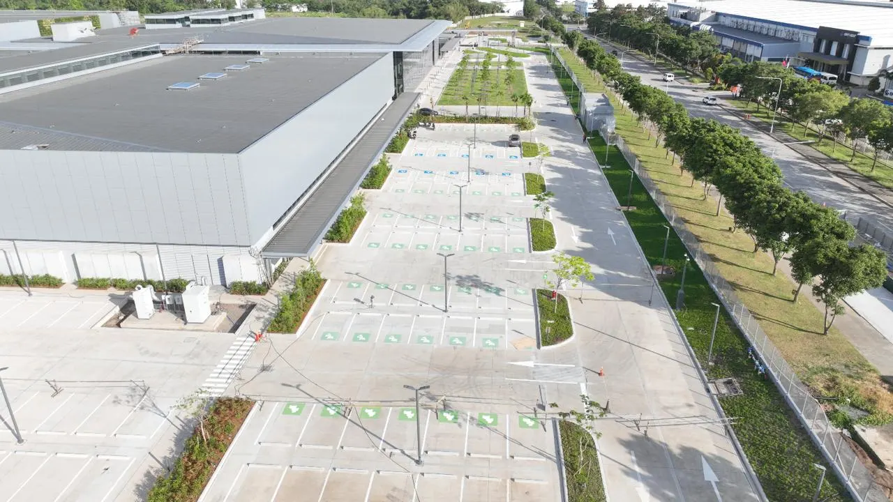 Aerial view of avenue tree planting along a parking court, Batangas