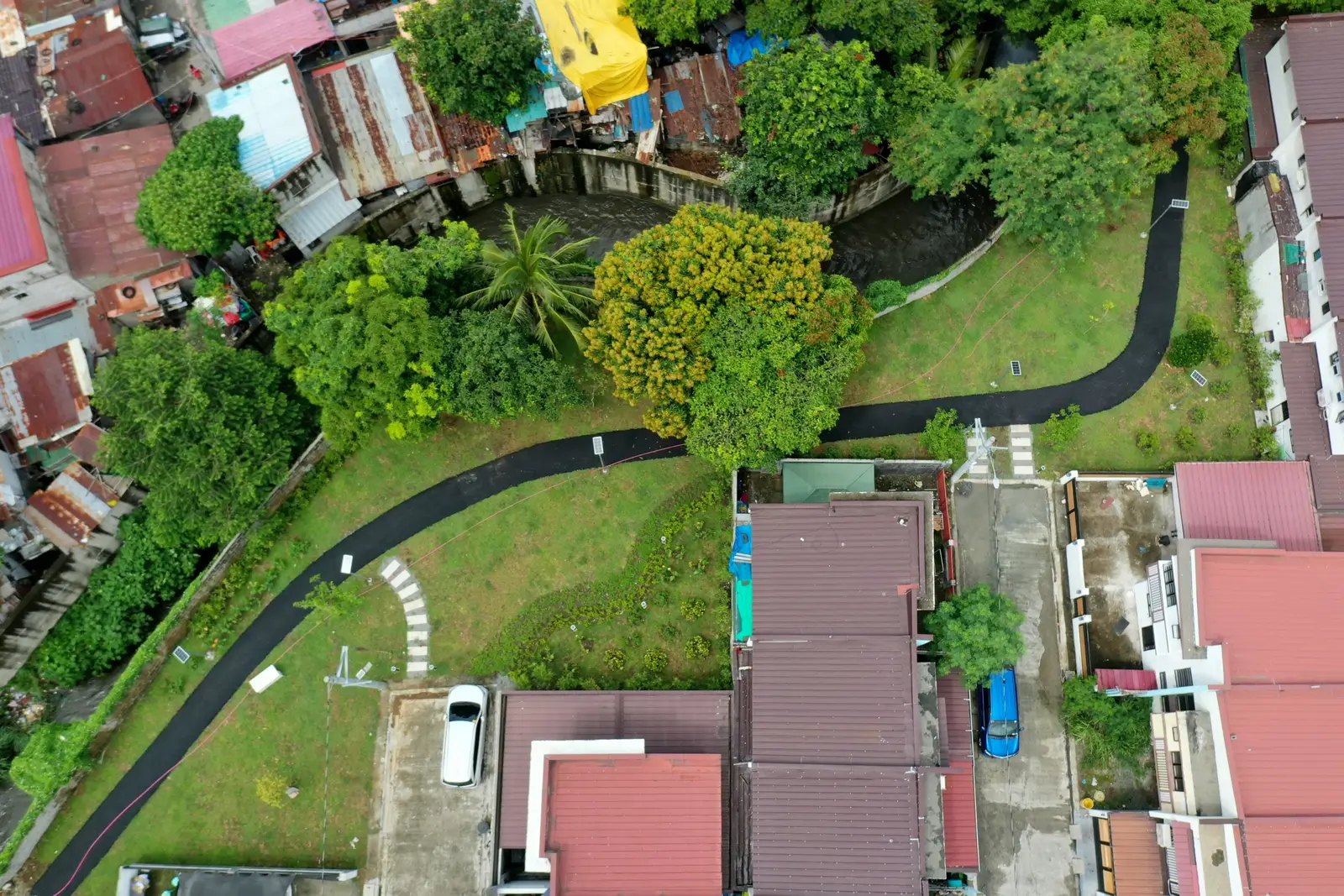 Aerial view of a maintained community greenway, Jubilation Enclave North, Raemulan Lands