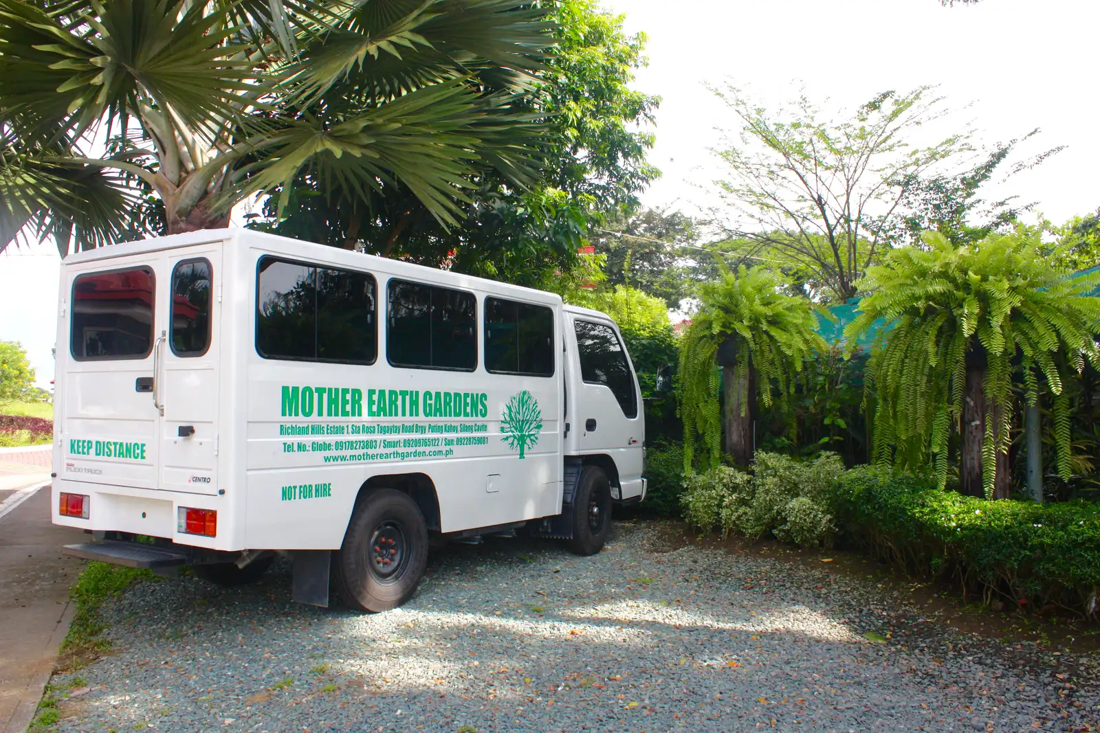 A MEG delivery truck loading nursery stock, Silang showcase garden